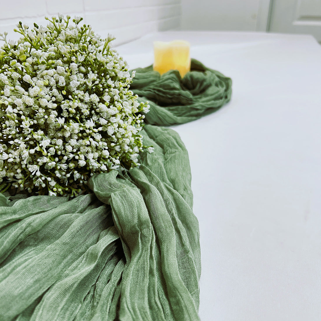 CHEMIN DE TABLE VERT SAUGE