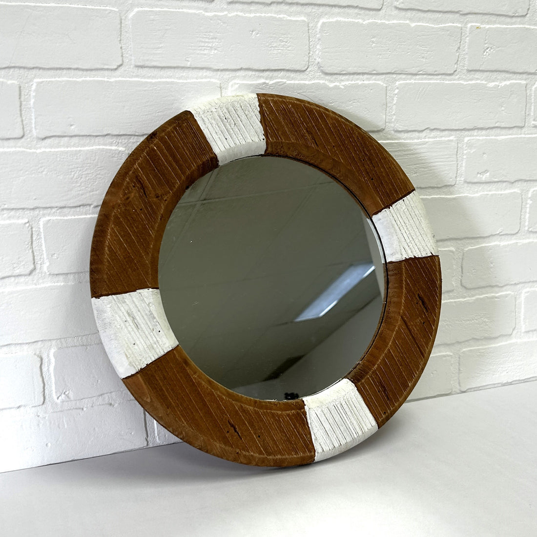MIROIR ROND EN BOIS ET BLANC